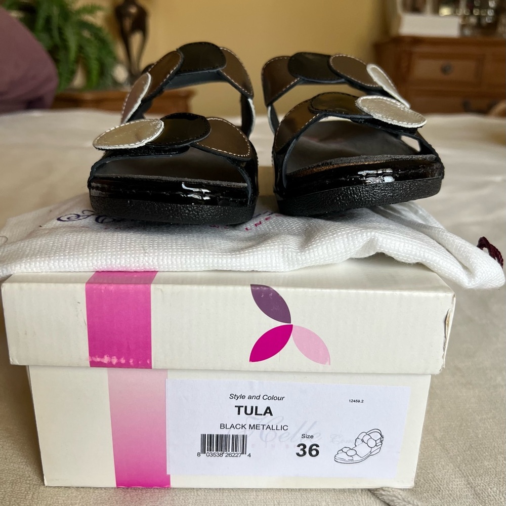 Tula Black and Silver Sandals with Buckle Details